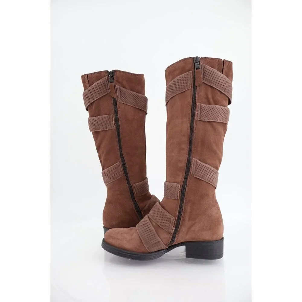 Miz Mooz Women's Noland Knee High Brown Suede Boot Size 36 6 Zip up Block Heel